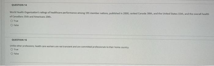 QUESTION 14 World Health Organization's ratings