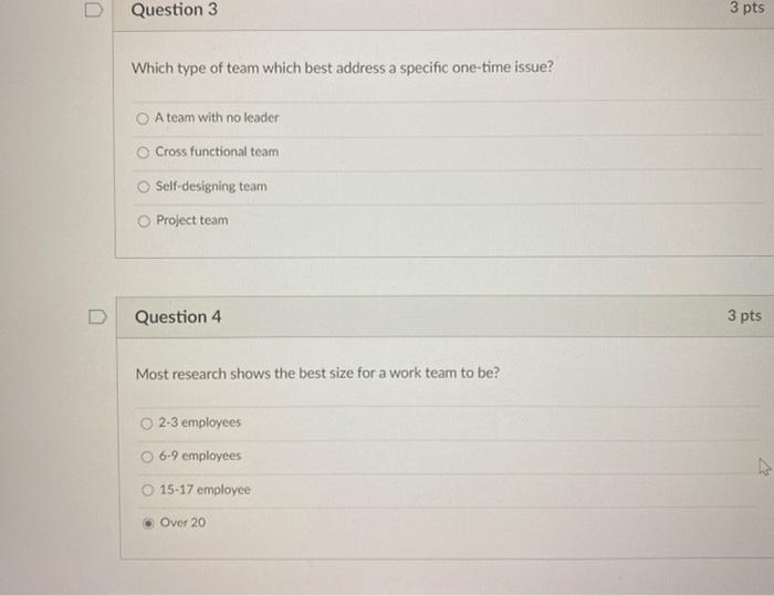 Question 1 3 pts What is the term given when one