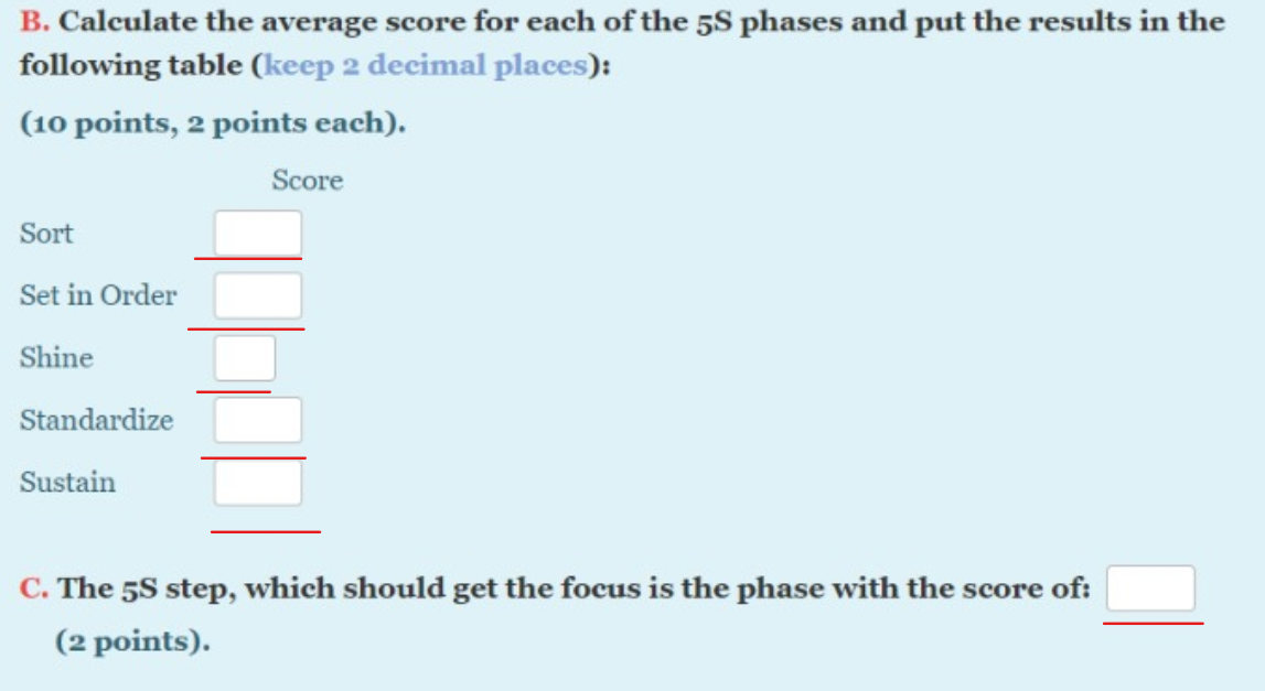 The 5s Audit form, given below, has been prepared