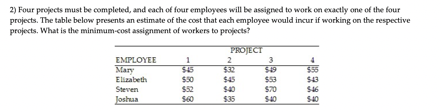 Please show all work and formulas used! 2) Four