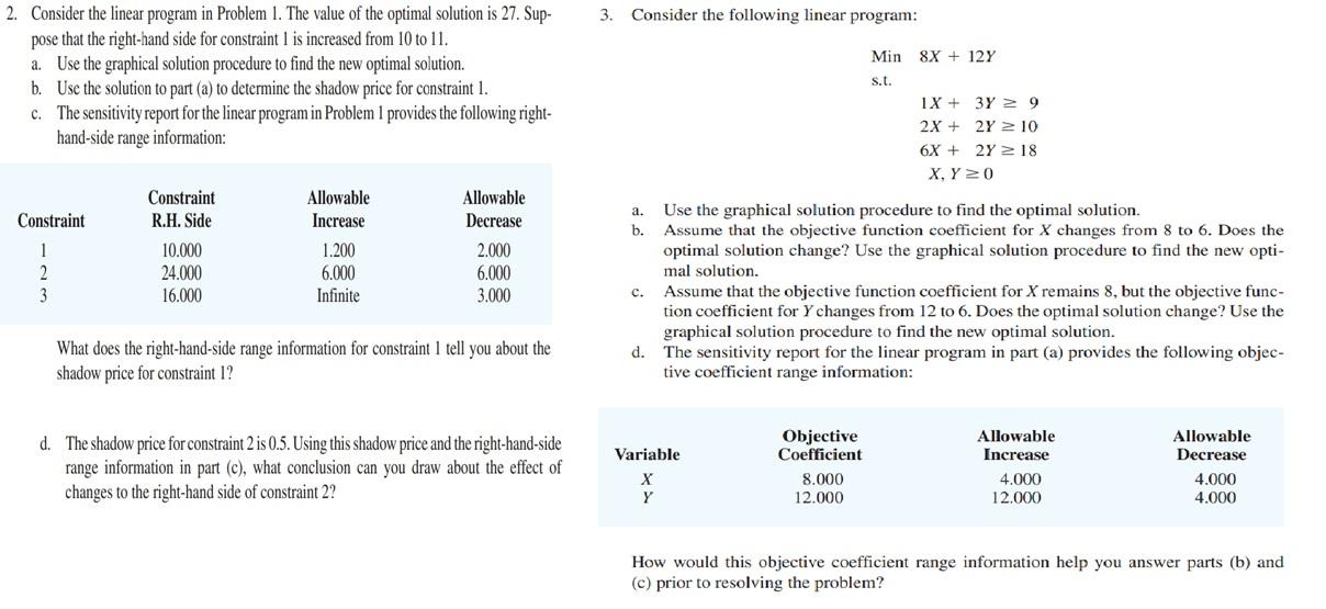 3. Consider the following linear program: 2.