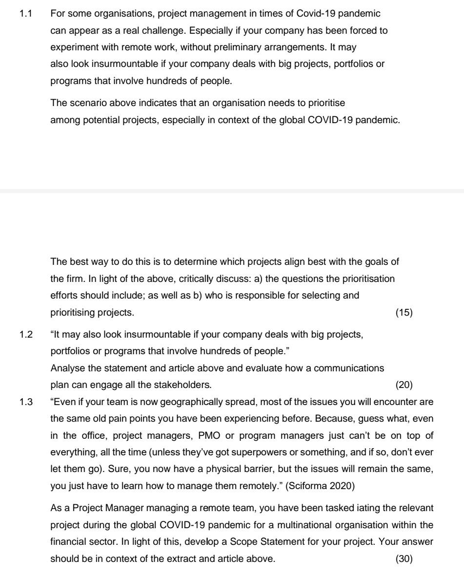 QUESTION ONE [65] READ THE ARTICLE BELOW AND