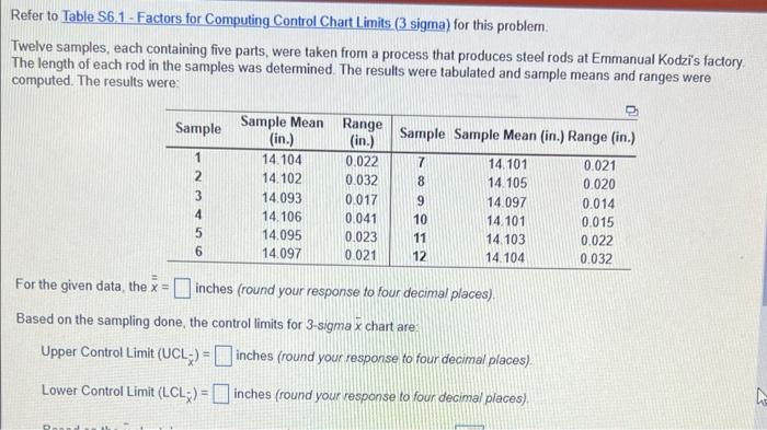 Refer to Table S6.1 - Factors for Computing