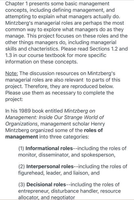 Chapter 1 presents some basic management