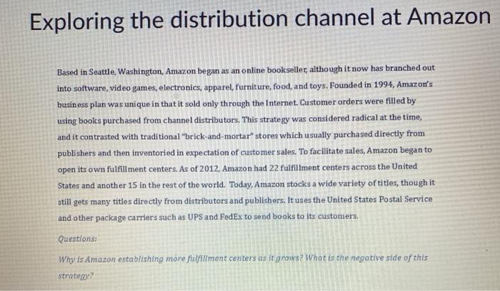 Exploring the distribution channel at Amazon