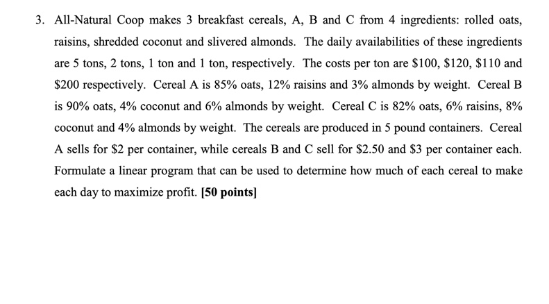 Solve LP problems via Excel Solver. Report your