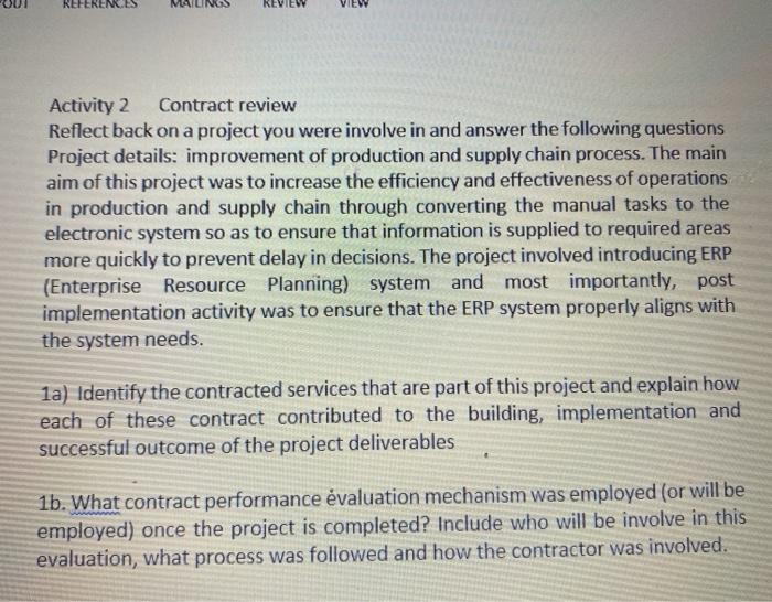 REFERENCES Activity 2 Contract review Reflect