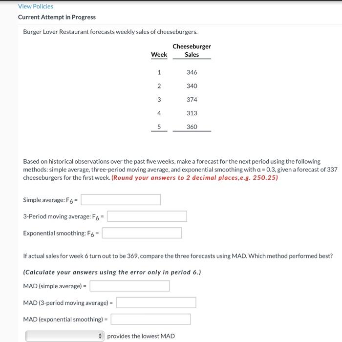 View Policies Current Attempt in Progress Burger
