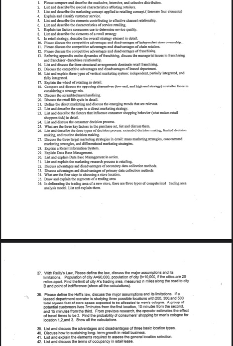 1. Please compare and describe the exclusive,