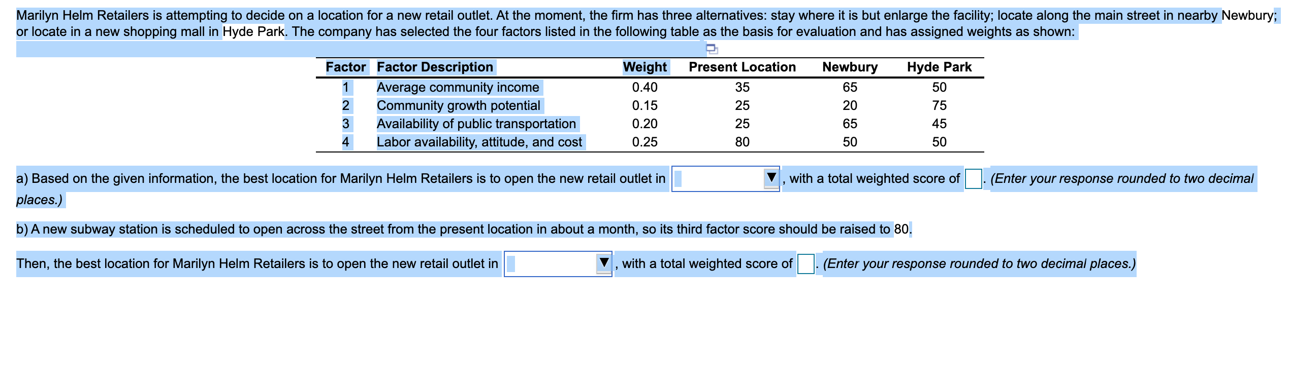 Please solve A & B Marilyn Helm Retailers is