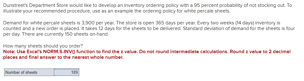 Dunstreet's Department Store would like to