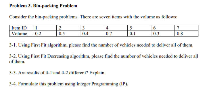 Problem 3. Bin-packing Problem Consider the