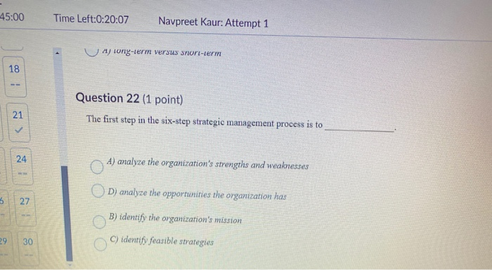 45:00 Time Left:0:20:07 Navpreet Kaur: Attempt 1