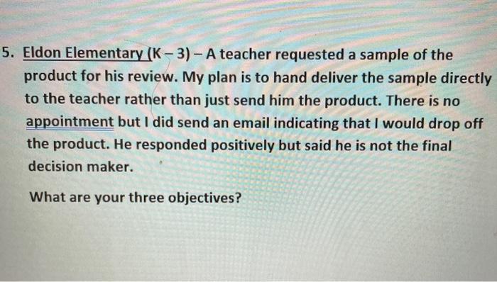 5. Eldon Elementary (K-3) - A teacher requested a
