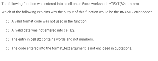 The following function was entered into a cell on