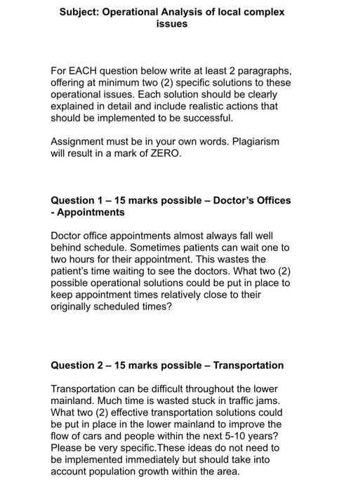 Subject: Operational Analysis of local complex