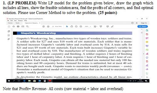 1. (LP PROBLEM) Write LP model for the problem