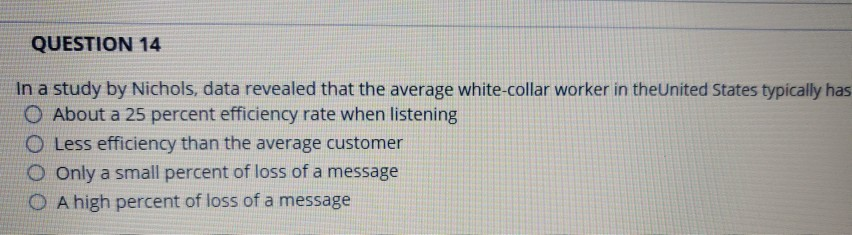 QUESTION 14 In a study by Nichols, data revealed