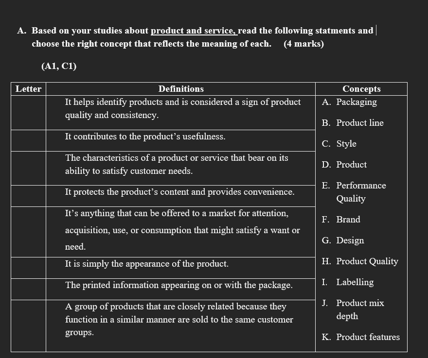 A. Based on your studies about product and