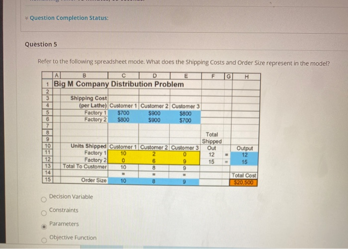 Question Completion Status: Question 5 Refer to