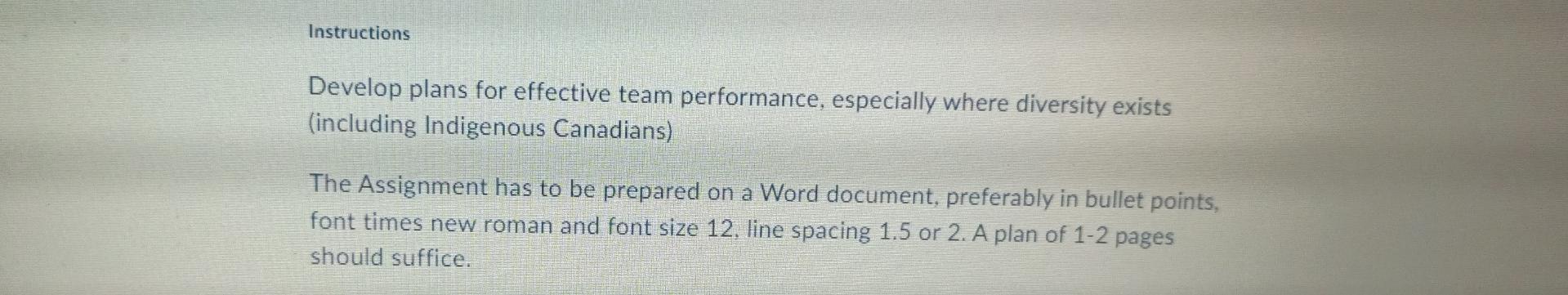 Instructions Develop plans for effective team