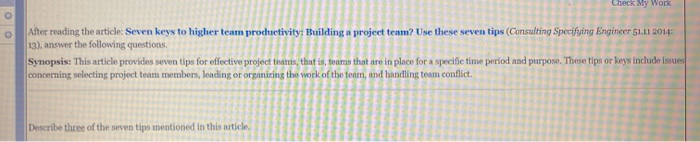 Check My Work After reading the article: Seven