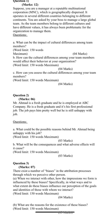 Question 1) (Marks: 12) Suppose, you are a