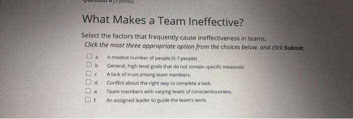 point) What Makes a Team Ineffective? Select the