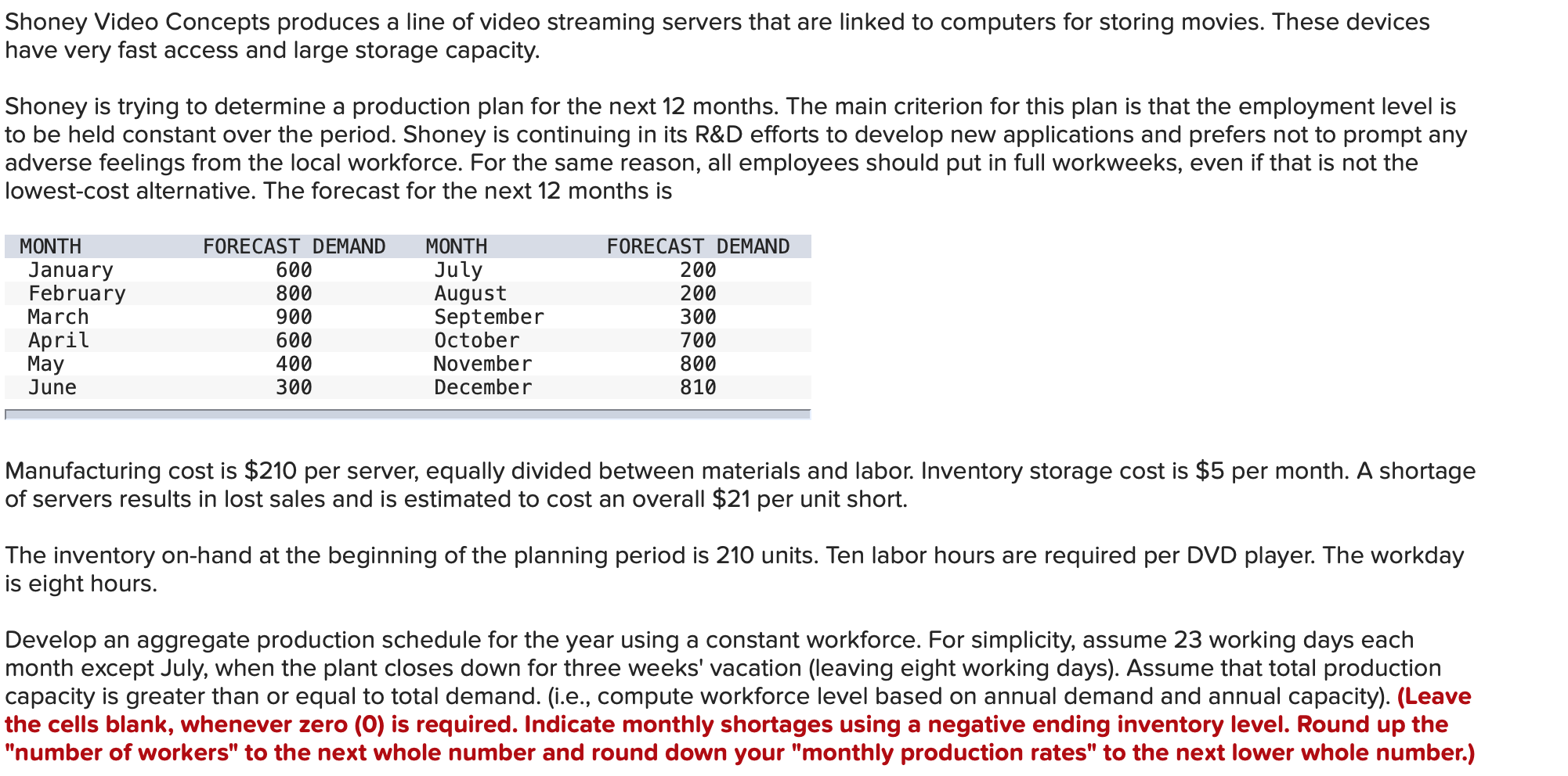 Table needs to go through December but it
