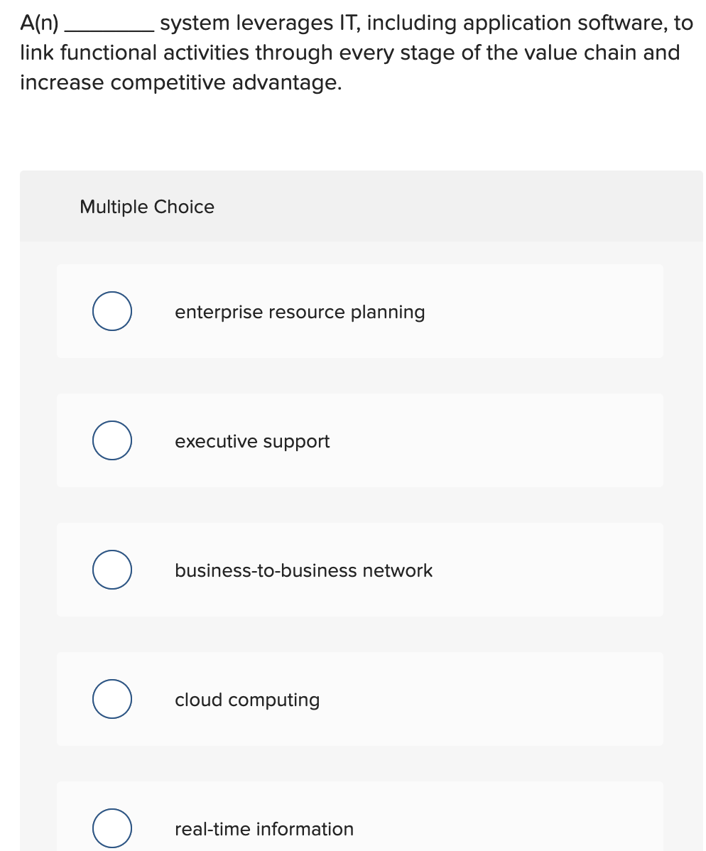A(n) system leverages IT, including application