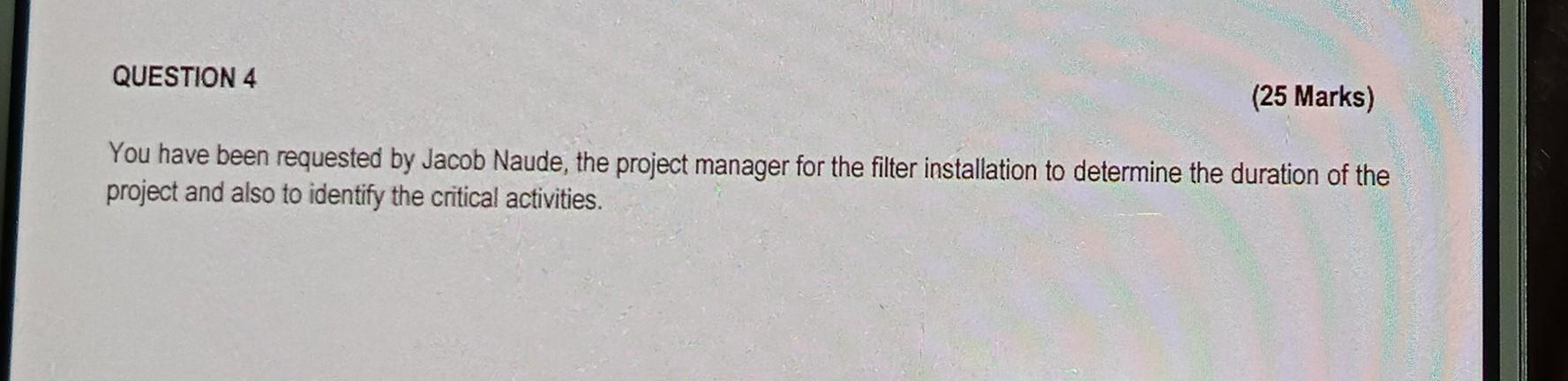 Project Management. Please provide in text