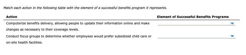HR class, Options for both questions: Match each