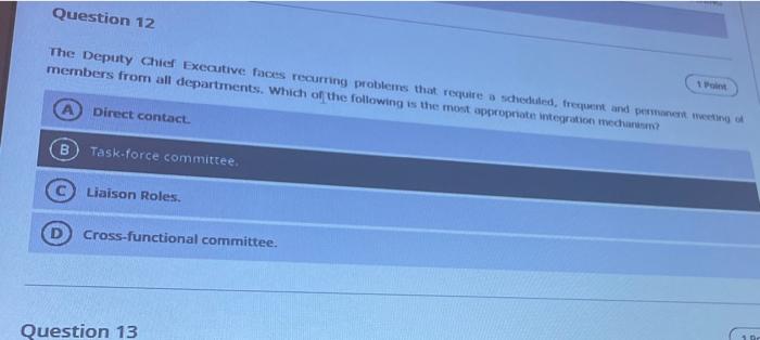Question 12 The Deputy Chief Executive faces