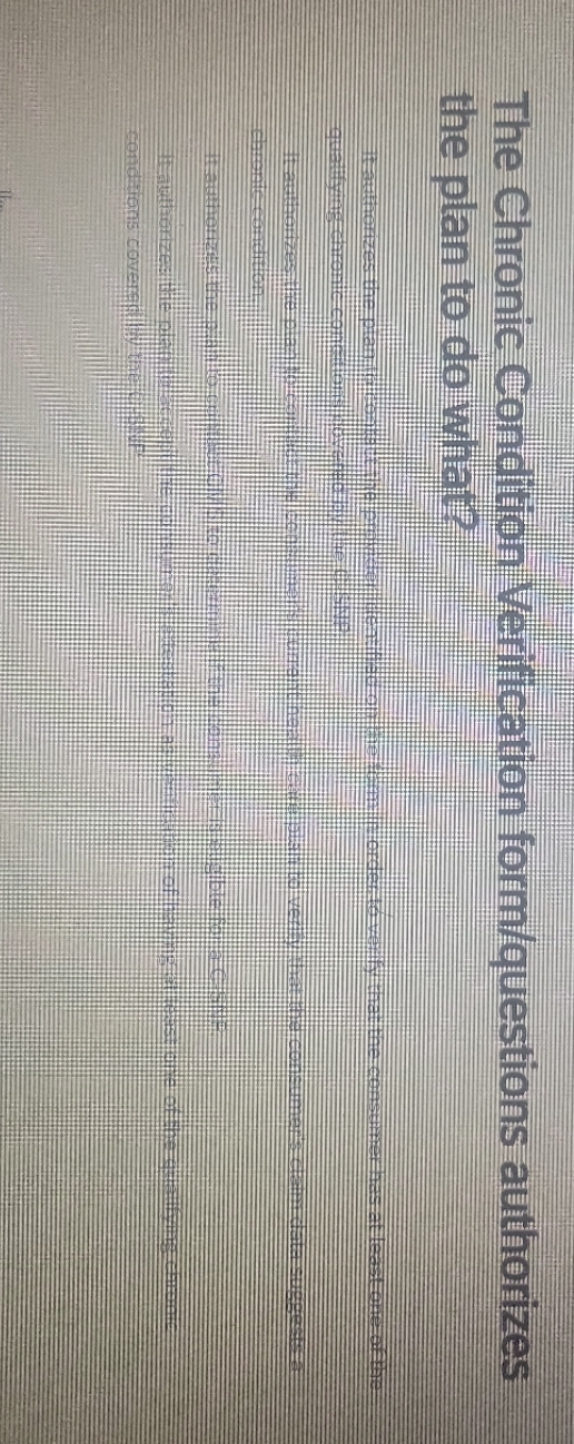 the chronic condition verification form/questions