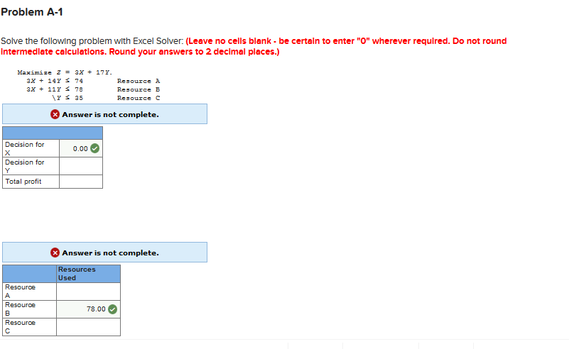 Problem A-1 Solve the following problem with