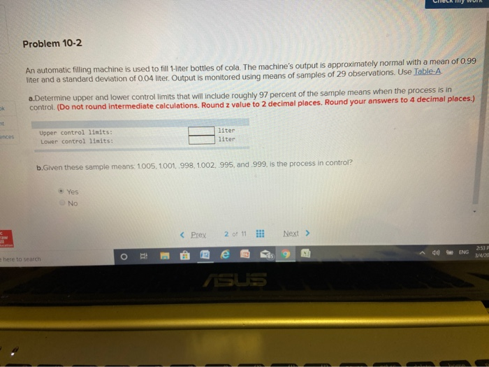 Problem 10-2 An automatic filling machine is used