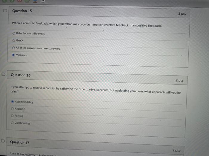 Question 15 2 pts When it comes to feedback,