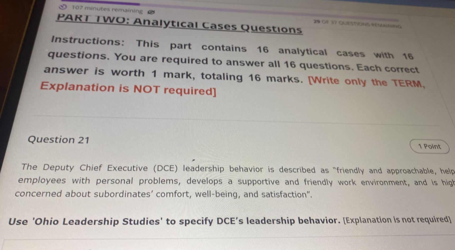 107 minutes remaining 29 OF 37 QUESTIONS