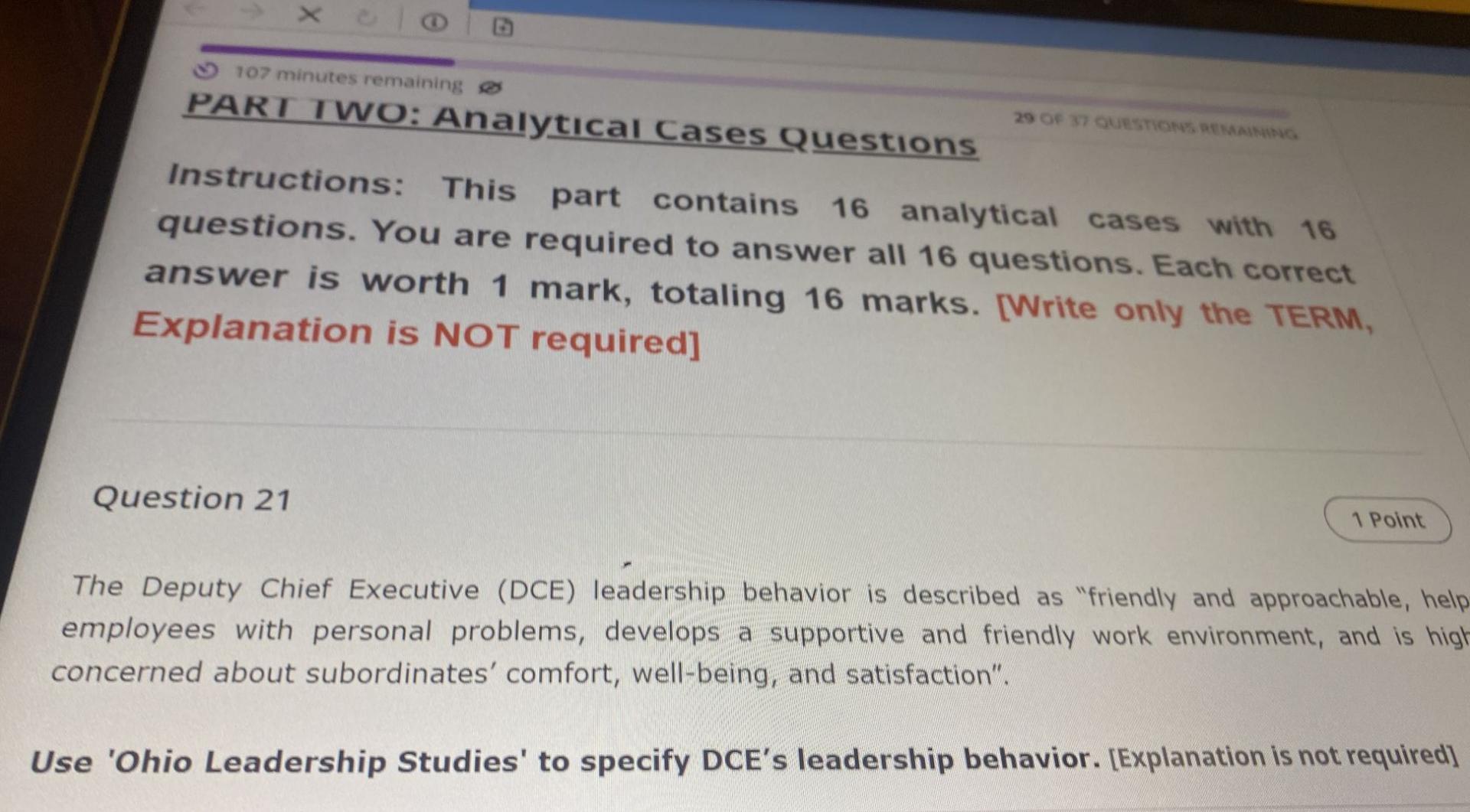 C 107 minutes remaining 29 OF 37 QUESTIONS