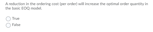 A reduction in the ordering cost (per order) will