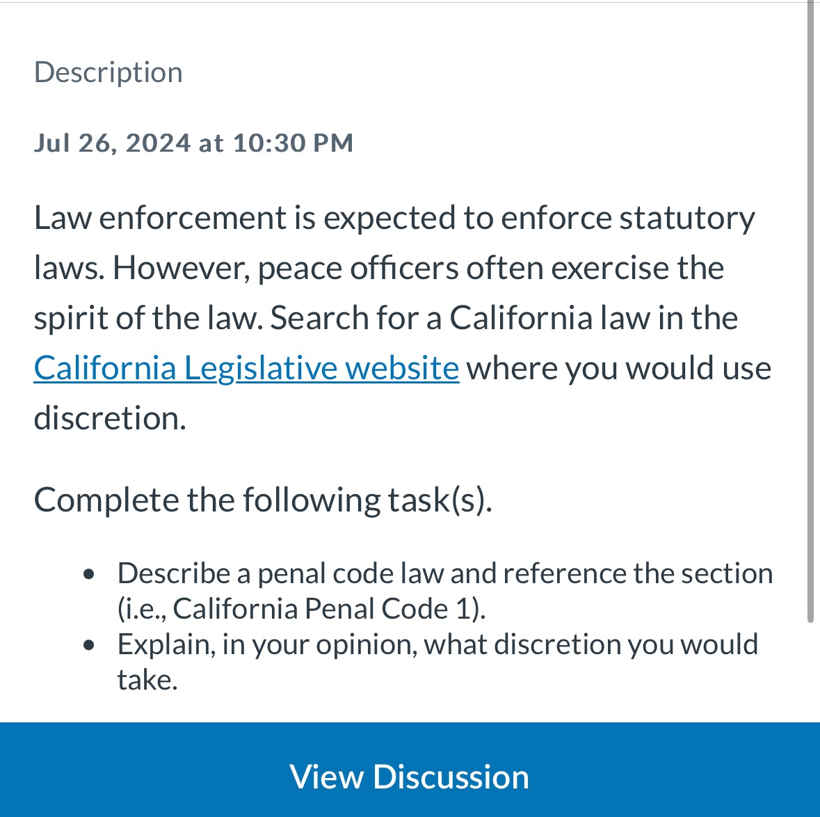 Description Jul 26, 2024 at 10:30 PM Law