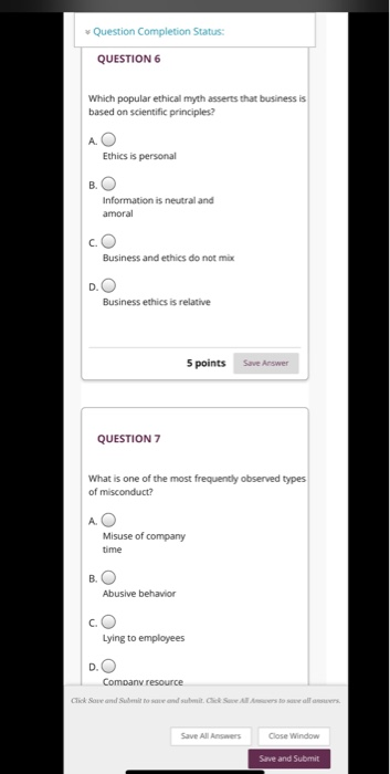 Question Completion Status: QUESTION 6 Which