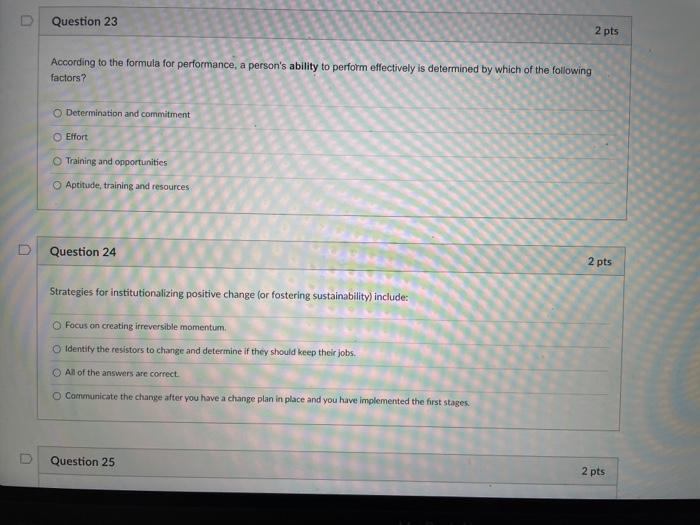 Question 23 2 pts According to the formula for