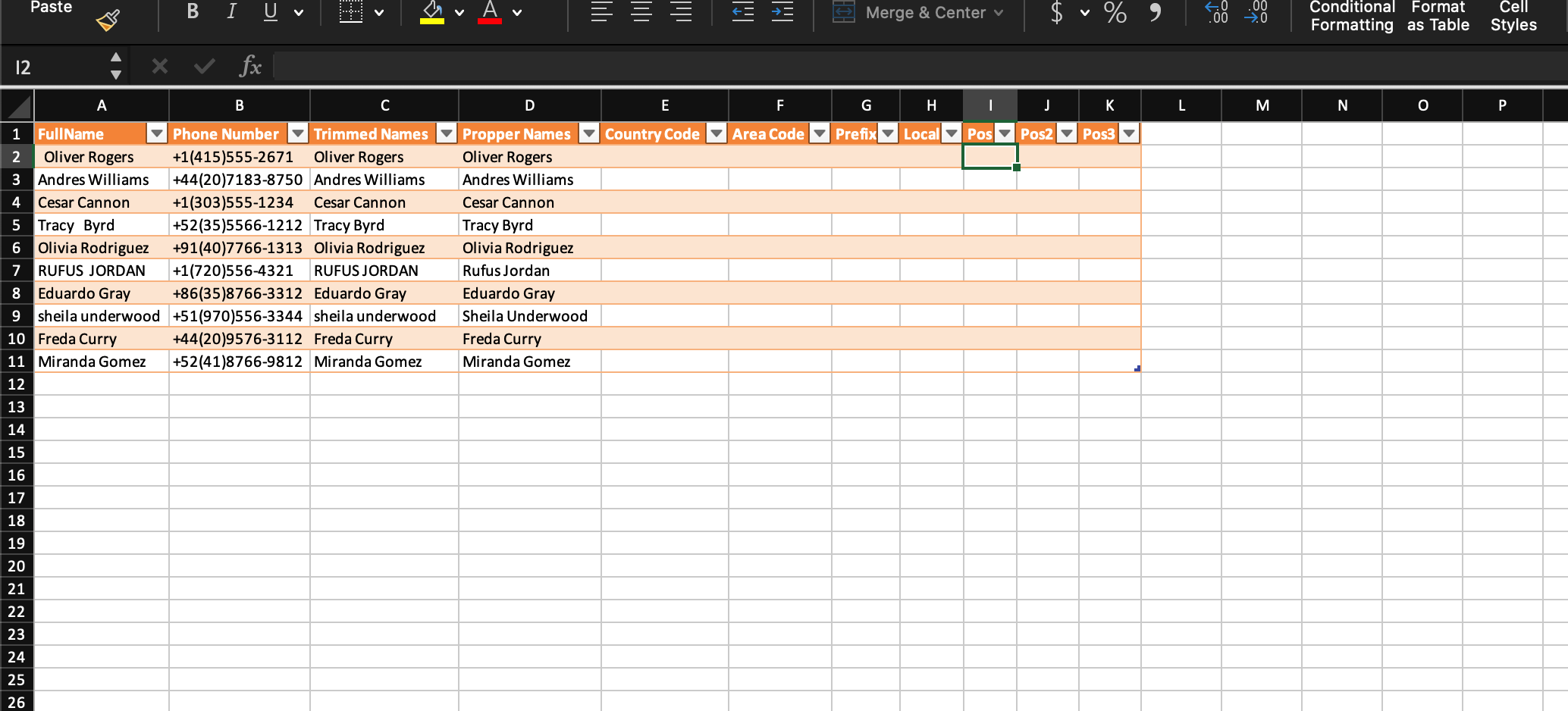 In cell I2 , write a formula to determine the