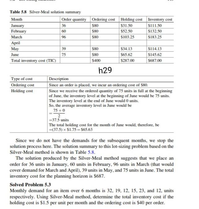 hu Table 5.8 Silver-Meal solution summary Month