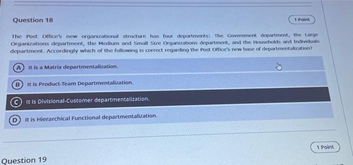 18 is it right? Question 18 1 Point The Post
