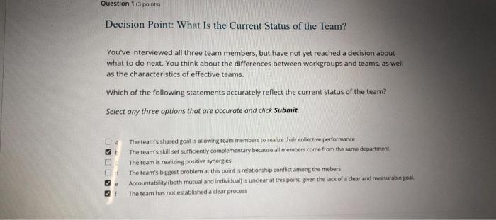 Question 13 points) Decision Point: What Is the