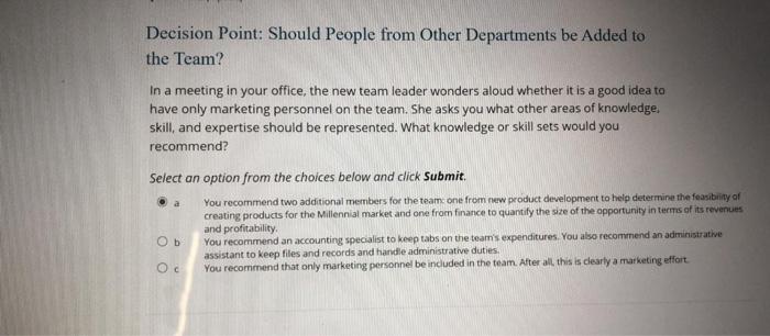Question 13 points) Decision Point: What Is the