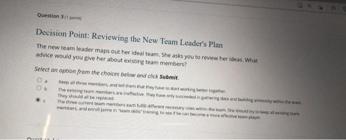 Question 13 points) Decision Point: What Is the