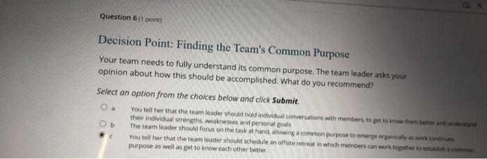 Question 13 points) Decision Point: What Is the